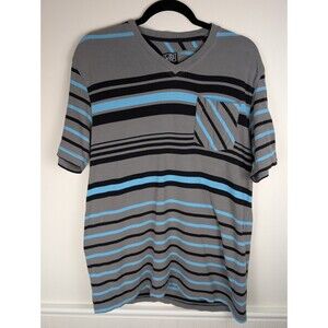 Vintage Y2K Point Zero T Shirt Men Large Gray Striped Short Sleeve Grunge Skater